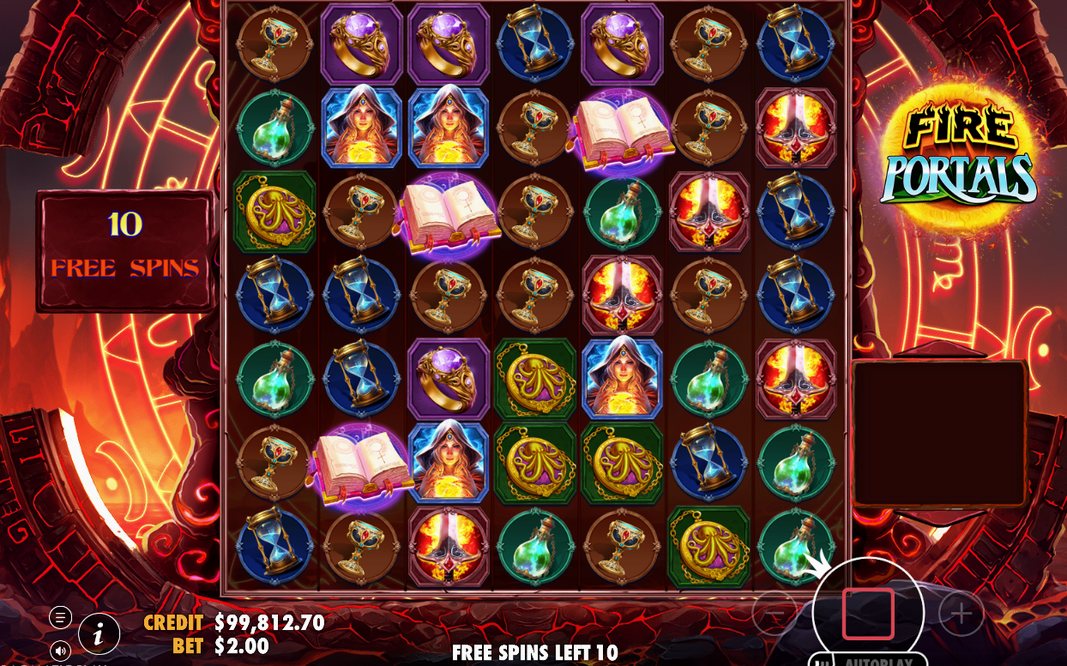Free Spins special reels with Fire Portal Wilds on screen