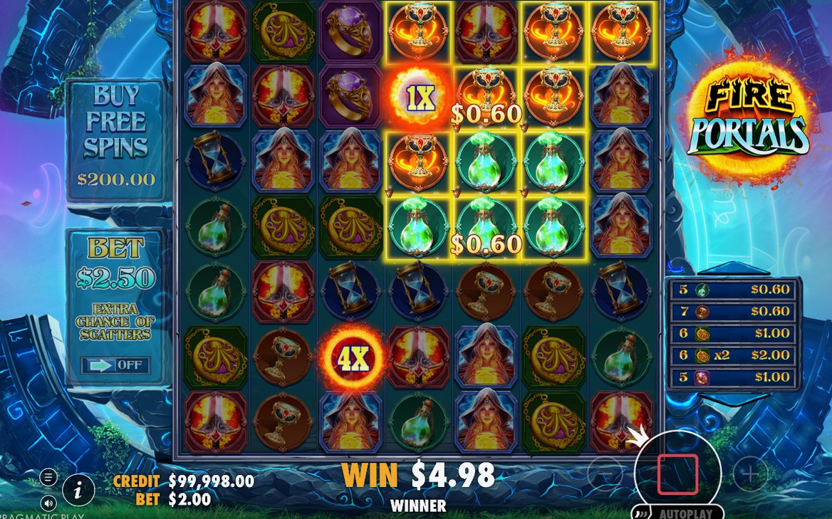 Base game 7x7 grid with the Tumble feature in play