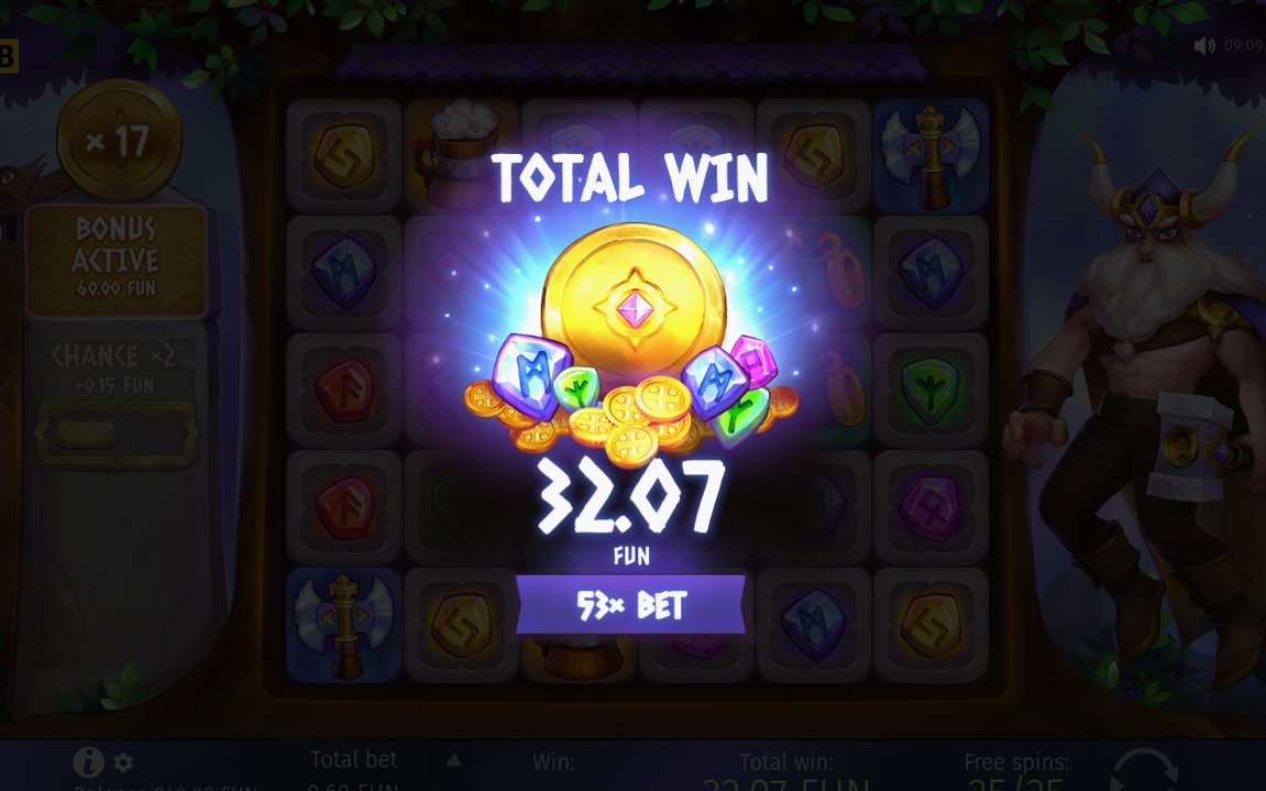 Win screen after a cluster of matching symbols pays